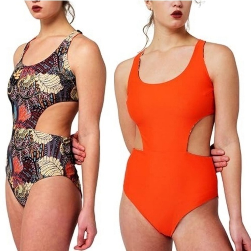 Vigoss Orange Cutout One-Piece Swimsuit with Multicolor Print